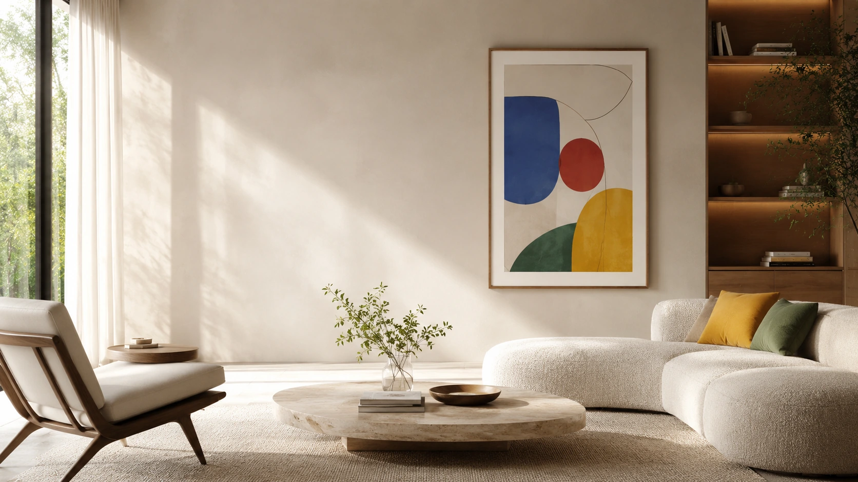 Modern room with primary colour abstract wall art